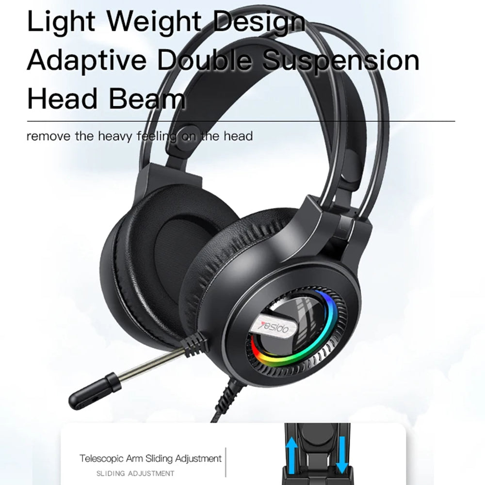 Gaming Headphones 3.5mm Yesido EK02, RGB, 2.2m, Black