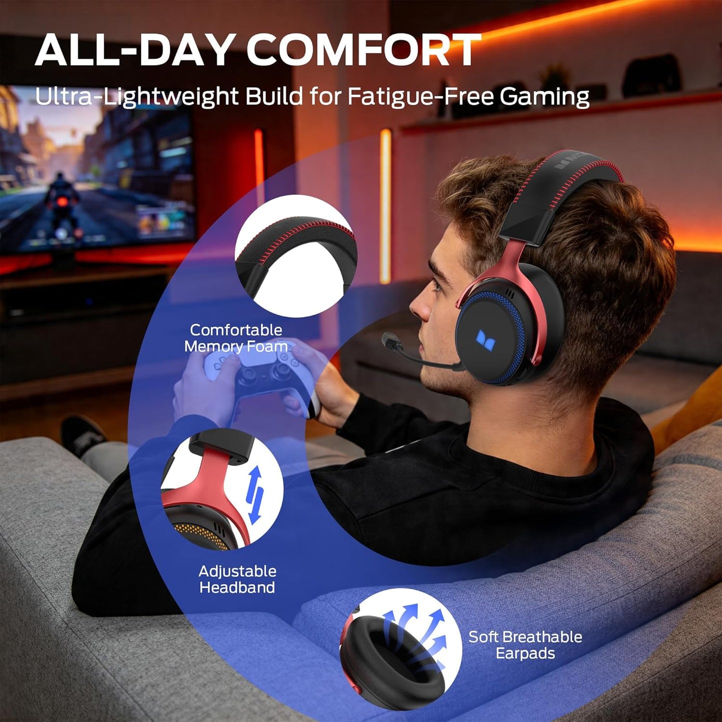 Wireless Gaming Headphones Monster Mission 350, BT / Wi-Fi / Wired, Black