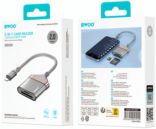Αναγνώστης καρτών Lightning BWOO BZ63, SD - microSD, Γκρι