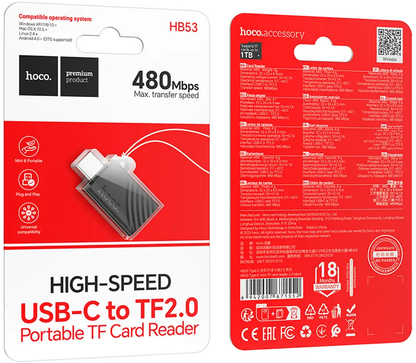 Αναγνώστης Κάρτας USB-C HOCO HB53, microSD, Μαύρο