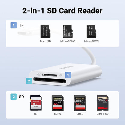 UGREEN CM265 USB-C Card Reader, SD - microSD, White