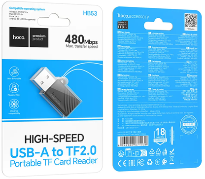Αναγνώστης Κάρτας USB HOCO HB53, microSD, Μαύρο