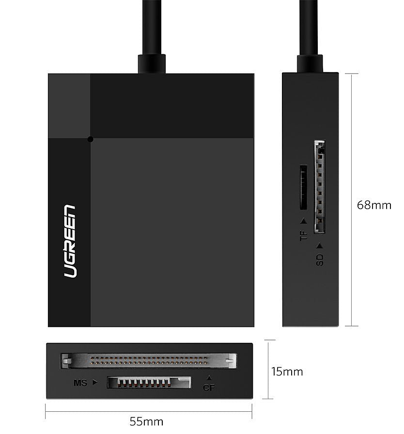 Αναγνώστης Καρτών USB 3.0 UGREEN CR125, SD - microSD - CF - MS, Μαύρο