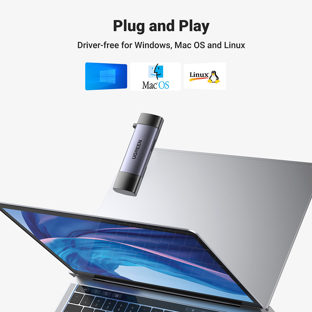 Αναγνώστης Καρτών USB / USB-C UGREEN CM185, SD - microSD, Γκρι