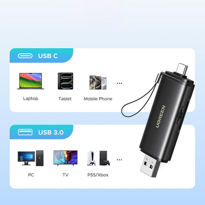Αναγνώστης Καρτών USB / USB-C UGREEN CM803 (65024), SD - microSD, Μαύρο