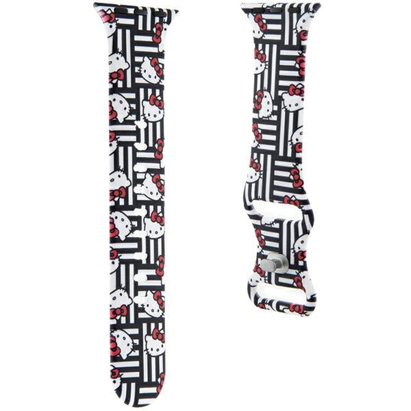 Λουράκι Hello Kitty Silicone Kitty Heads & Stripes για Apple Watch 42mm / 41mm / 40mm / 38mm Series, Μαύρο