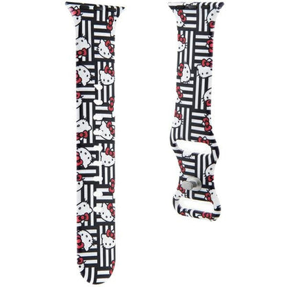 Λουράκι Hello Kitty Silicone Kitty Heads & Stripes για Apple Watch 42mm / 41mm / 40mm / 38mm Series, Μαύρο
