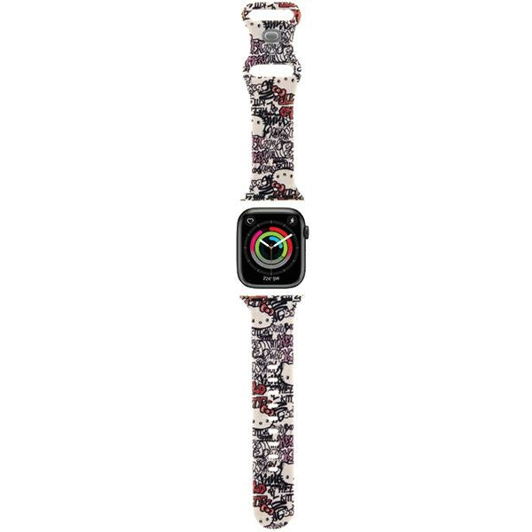 Λουράκι Hello Kitty Silicone Tags Graffiti για Apple Watch 42mm / 41mm / 40mm / 38mm Series, Μπεζ