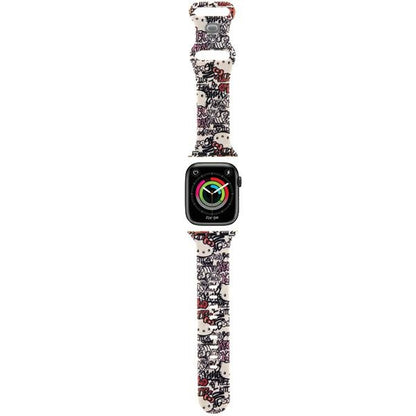 Λουράκι Hello Kitty Silicone Tags Graffiti για Apple Watch 42mm / 41mm / 40mm / 38mm Series, Μπεζ