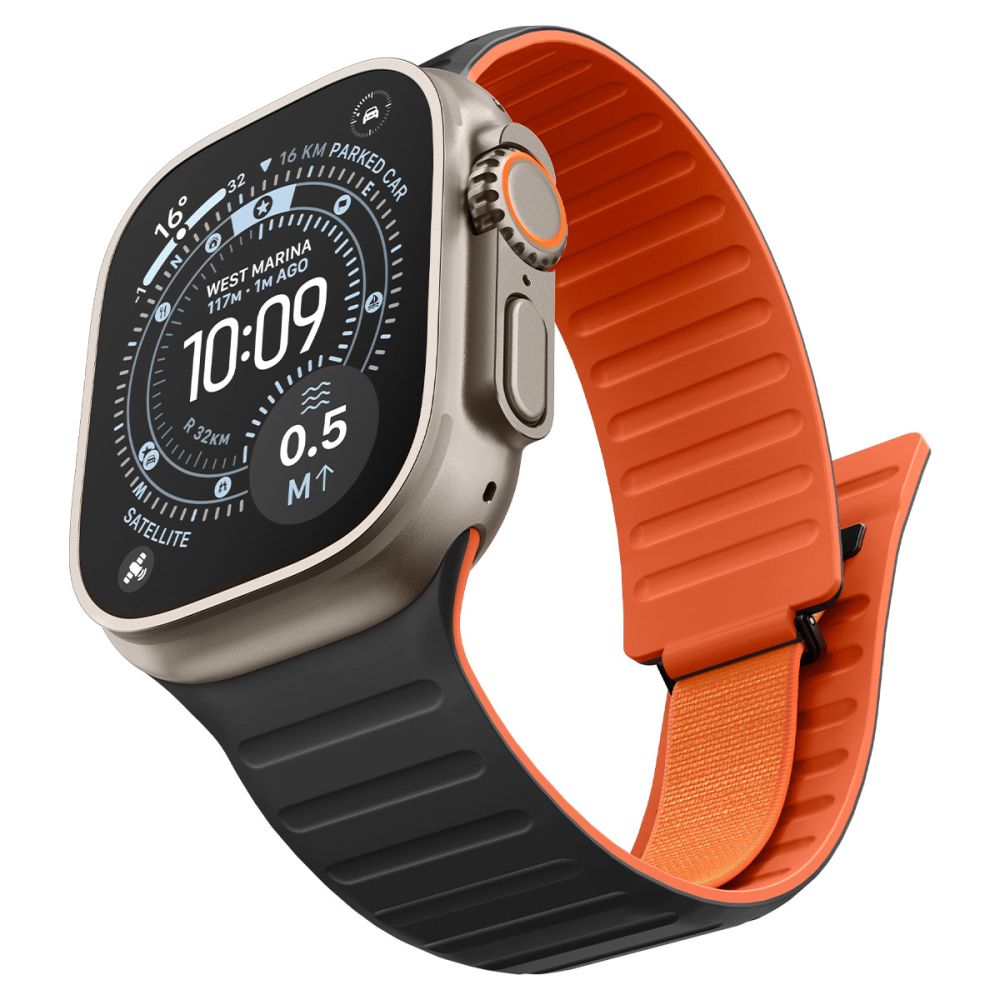 Spigen Athlex Air M Band for Apple Watch 49mm / 46mm / 45mm / 44mm Series, Black Orange AMP11534