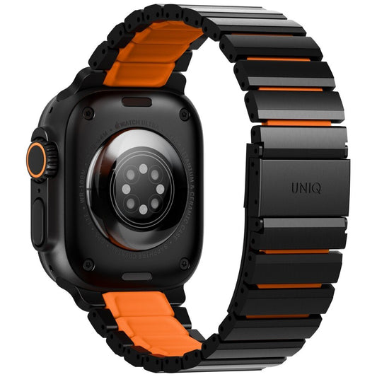 Λουράκι UNIQ Strova Flex για Apple Watch 49mm / 46mm / 45mm / 44mm / 42mm Series, Μαύρο Πορτοκαλί