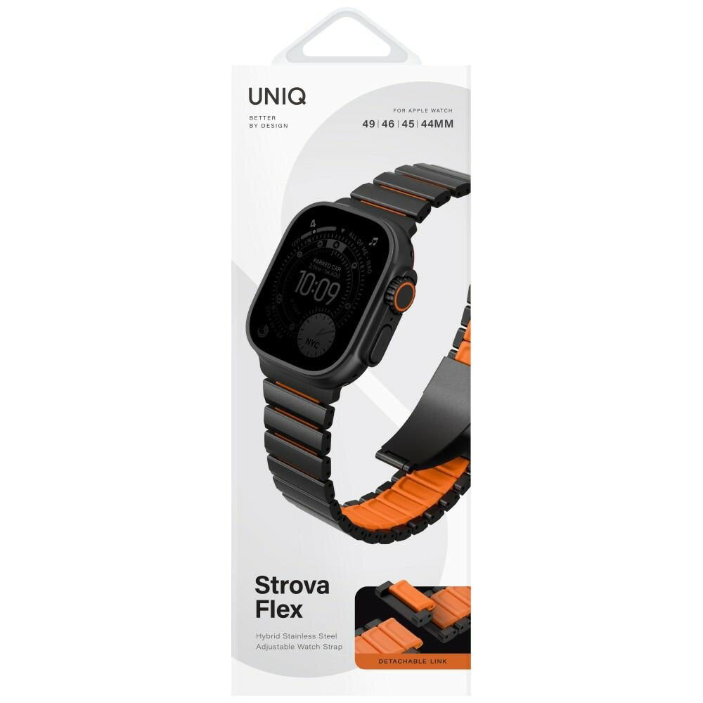 Λουράκι UNIQ Strova Flex για Apple Watch 49mm / 46mm / 45mm / 44mm / 42mm Series, Μαύρο Πορτοκαλί