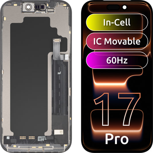 JK Touchscreen Display for Apple iPhone 17 Pro, with Frame, Movable IC In-Cell LCD Version, Black