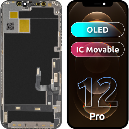 JK Οθόνη αφής για Apple iPhone 12 / 12 Pro, με πλαίσιο, OLED IC Κινητή έκδοση, Μαύρο