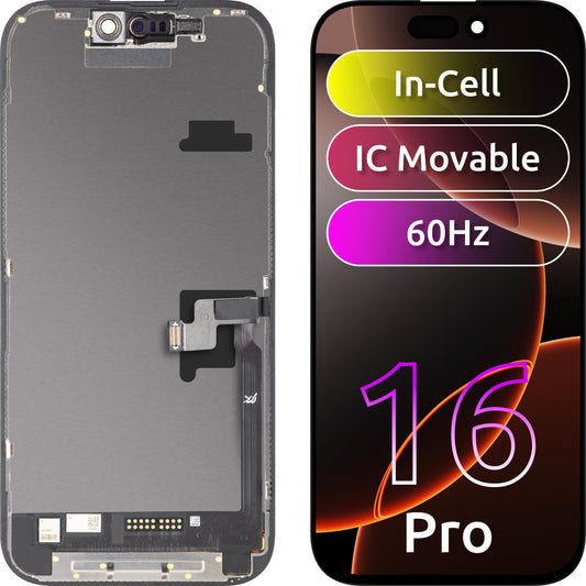 JK Touchscreen Display for Apple iPhone 16 Pro, with Frame, Movable IC In-Cell LCD Version, Black