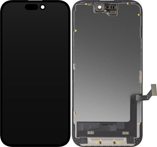 Οθόνη με Touchscreen MP συμβατή με Apple iPhone 15, με Πλαίσιο, Έκδοση Soft OLED FHD Diagnostic, Μαύρη