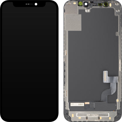 Οθόνη με Touchscreen MP συμβατή με Apple iPhone 12 mini, με πλαίσιο, έκδοση OLED FHD IC Movable, μαύρο