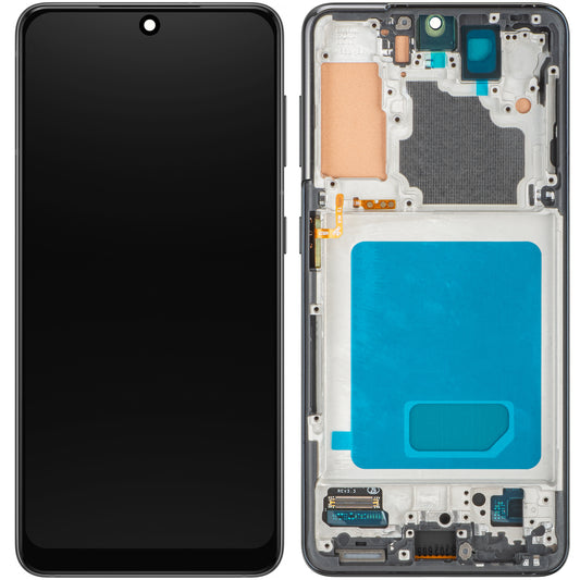 Οθόνη με Touchscreen MP συμβατή με Samsung Galaxy S21 5G G991, με Πλαίσιο, Μαύρο, Επανασφραγισμένο