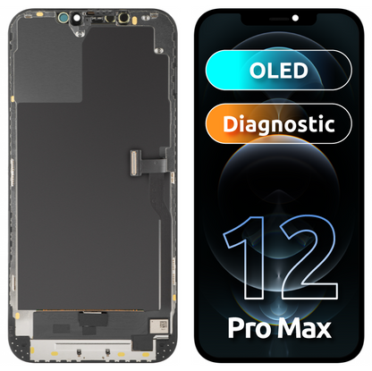 Οθόνη αφής MP συμβατή με Apple iPhone 12 Pro Max, με Πλαίσιο, Έκδοση OLED Diagnostic, Μαύρη