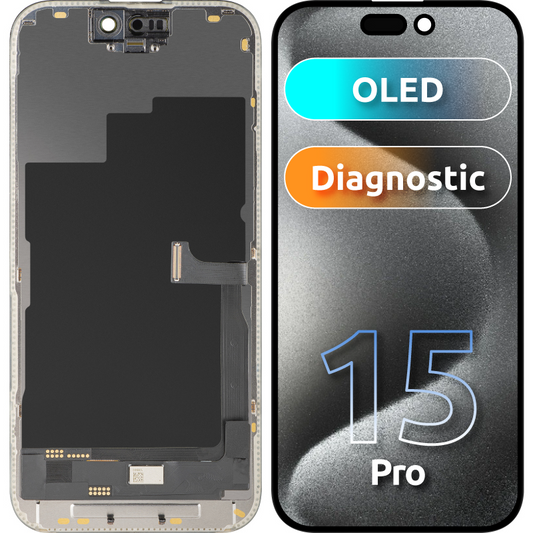 Οθόνη αφής MP συμβατή με Apple iPhone 15 Pro, με Πλαίσιο, Έκδοση OLED FHD Diagnostic, Μαύρη