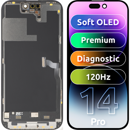 Οθόνη με Touchscreen MP συμβατή με Apple iPhone 14 Pro, με Πλαίσιο, Premium Έκδοση Soft OLED FHD 120Hz Διαγνωστική, Μαύρο