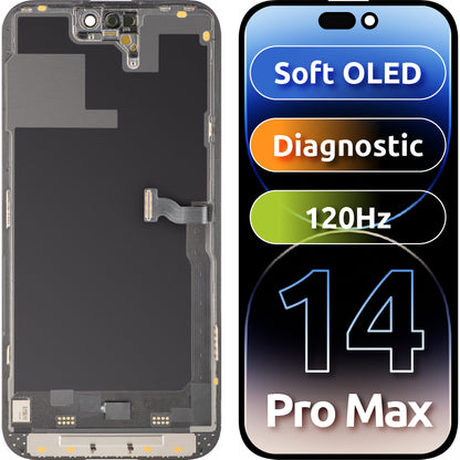 Οθόνη με Αφή MP συμβατή με Apple iPhone 14 Pro Max, με Πλαίσιο, Έκδοση Soft OLED 120Hz FHD Diagnostic, Μαύρη