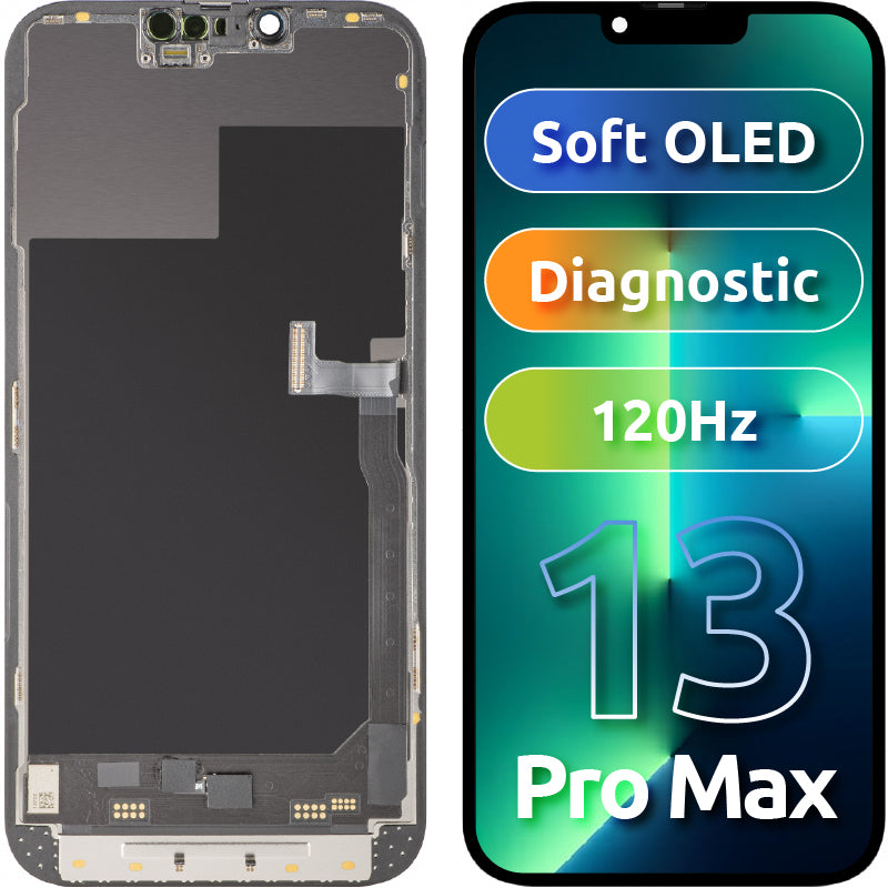 Οθόνη με Αφής MP συμβατή με Apple iPhone 13 Pro Max, με Πλαίσιο, Έκδοση Soft OLED 120Hz FHD Diagnostic, Μαύρη