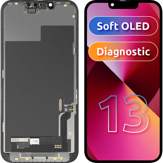 Οθόνη με Αφής MP συμβατή με Apple iPhone 13, με Πλαίσιο, Έκδοση Soft OLED FHD Diagnostic, Μαύρη