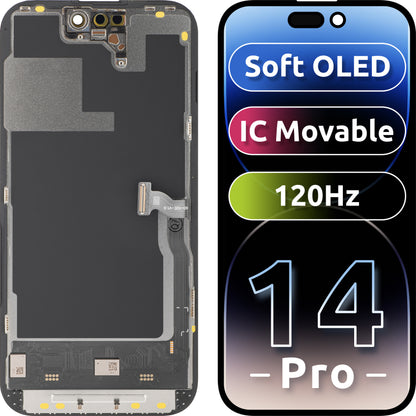 Οθόνη αφής MP συμβατή με Apple iPhone 14 Pro, με Πλαίσιο, Έκδοση Soft OLED IC Movable 120Hz FHD, Μαύρη