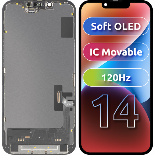 Οθόνη αφής MP συμβατή με Apple iPhone 14, με Πλαίσιο, Έκδοση Soft OLED FHD 120Hz IC Movable, Μαύρη