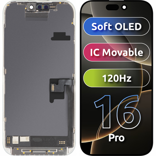 Οθόνη αφής MP συμβατή με Apple iPhone 16 Pro, με Πλαίσιο, Έκδοση Soft OLED FHD 120Hz IC Movable, Μαύρη