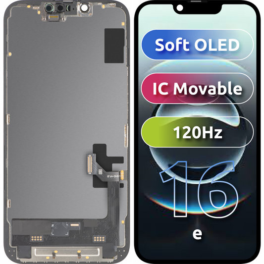 Οθόνη με Touchscreen MP συμβατή με Apple iPhone 17e / 16e, με Πλαίσιο, Έκδοση Soft OLED FHD 120Hz IC Movable, Μαύρο