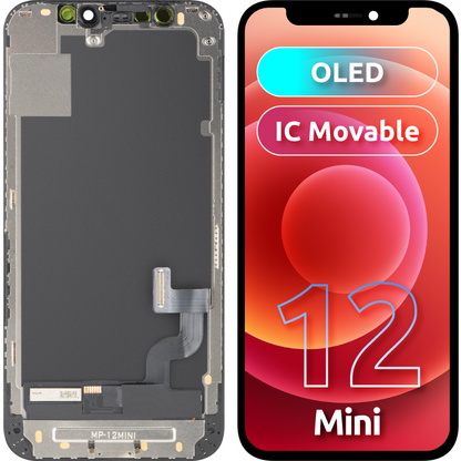 Οθόνη με Touchscreen MP συμβατή με Apple iPhone 12 mini, με πλαίσιο, έκδοση OLED FHD IC Movable, μαύρο