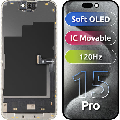 Οθόνη αφής MP συμβατή με Apple iPhone 15 Pro, με Πλαίσιο, Έκδοση Soft OLED IC Movable 120Hz FHD, Μαύρη