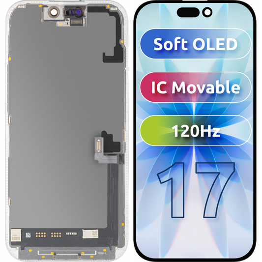 Οθόνη με Touchscreen MP συμβατή με Apple iPhone 17, με Πλαίσιο, Έκδοση Soft OLED FHD 120Hz IC Movable, Μαύρο