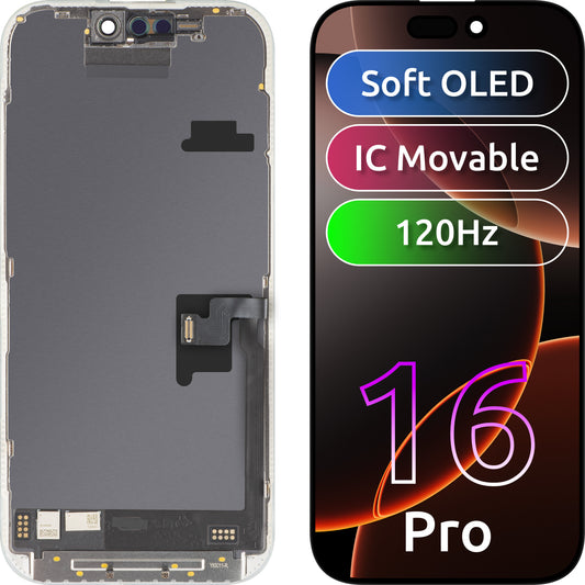 Οθόνη αφής MP συμβατή με Apple iPhone 16 Pro, με Πλαίσιο, Έκδοση Soft OLED FHD 120Hz IC Movable, Μαύρη