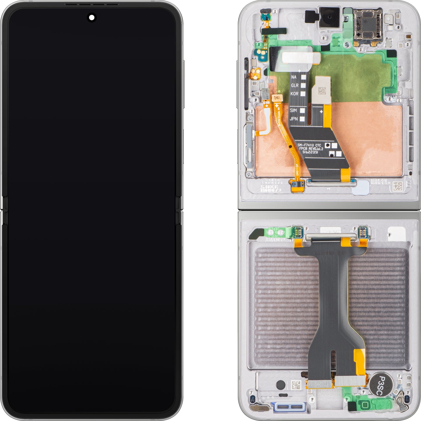 Οθόνη με Αφή Samsung Galaxy Z Flip6 F741, με Πλαίσιο, Εσωτερικό Μέρος, Ασημί (Silver Shadow), Πακέτο Σέρβις GH82-35013A