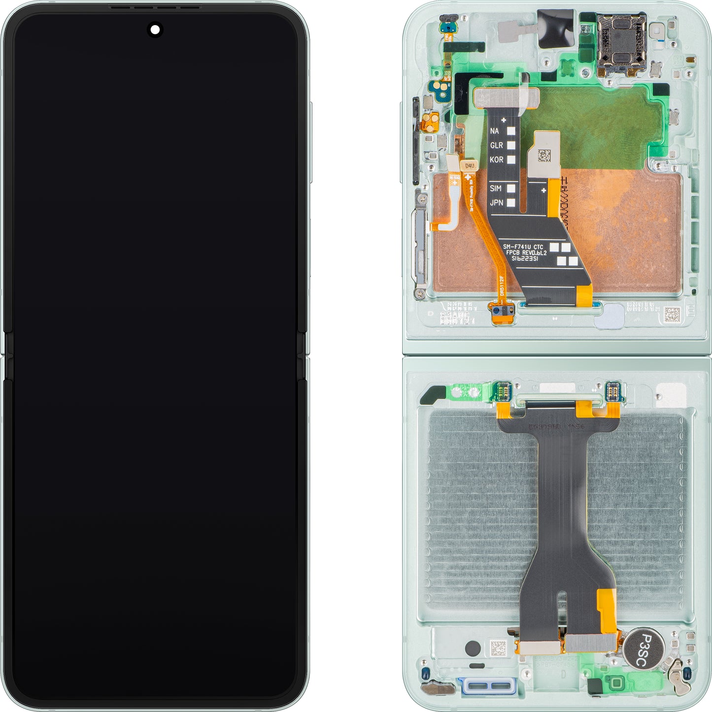 Οθόνη με Αφή Samsung Galaxy Z Flip6 F741, με Πλαίσιο, Εσωτερική Υποδοχή, Πράσινο (Mint), Πακέτο Σέρβις GH82-35014D