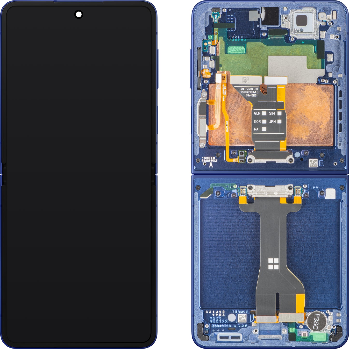 Οθόνη με οθόνη αφής Samsung Galaxy Z Flip7 F766, Με Πλαίσιο, Υποεσωματωμένη, Μπλε (Blue Shadow), Πακέτο Σέρβις GH82-37581A