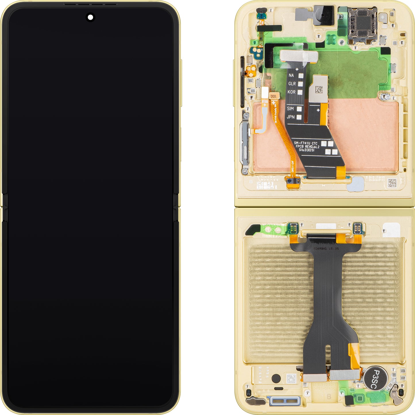 Samsung Galaxy Z Flip6 F741 Touchscreen Display with Frame, Sub Inner, Yellow, Service Pack GH82-35014B
