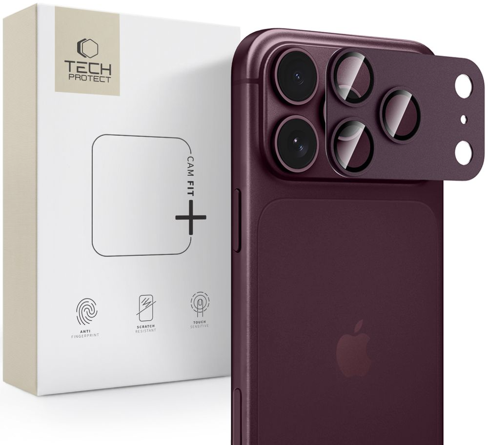 Προστατευτική μεμβράνη κάμερας πίσω Tech-Protect CamFull Fit+ για Apple iPhone 18 Pro Max, ασφαλισμένο γυαλί, βυσσινί