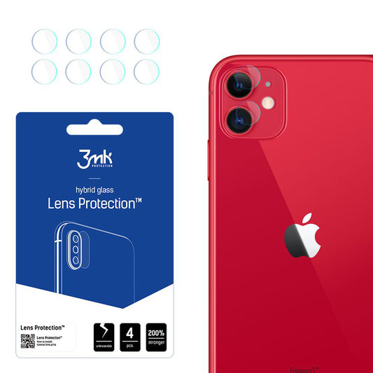 Προστατευτική μεμβράνη πίσω κάμερας 3MK Protection για Apple iPhone 11, ευέλικτο γυαλί, σετ 4 τεμαχίων, διαφανές