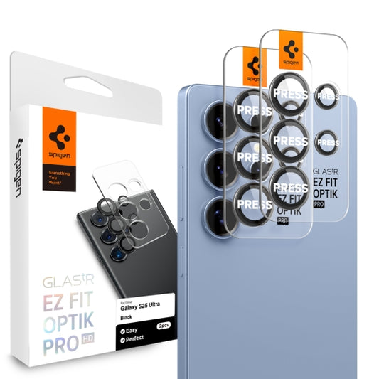 Προστατευτική Μεμβράνη Κάμερας Πίσω Spigen GlastR EZ FIT Optik Pro HD για Samsung Galaxy S25 Ultra S938, Ενισχυμένο Γυαλί, Σετ 2 τεμαχίων, Μαύρη