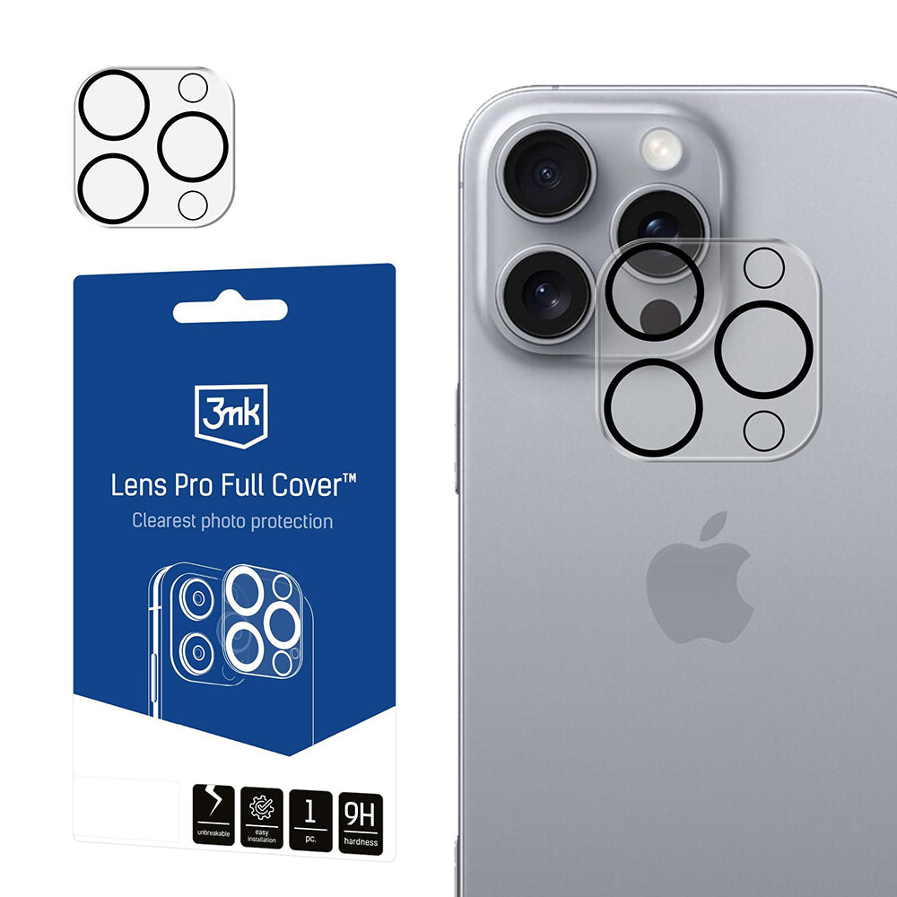 Προστατευτική μεμβράνη κάμερας πίσω 3MK Pro Full Cover για Apple iPhone 16 Pro Max / 16 Pro, Ενισχυμένο γυαλί, Μαύρο