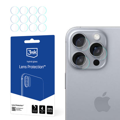 Προστατευτική μεμβράνη πίσω κάμερας 3MK Protection για Apple iPhone 16 Pro Max, ευέλικτο γυαλί, σετ 4 τεμαχίων, διαφανές