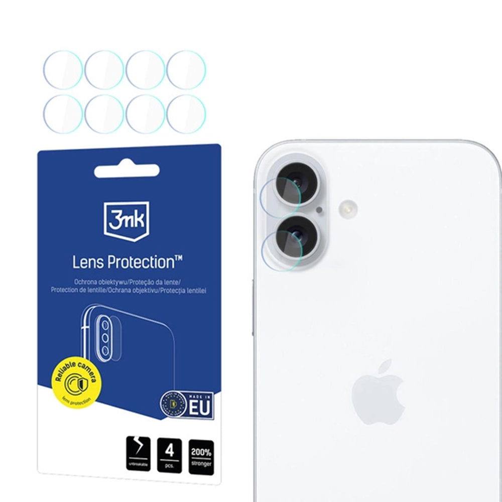 Προστατευτική μεμβράνη πίσω κάμερας 3MK Protection για Apple iPhone 16, ευέλικτο γυαλί, σετ 4 τεμαχίων, διαφανές