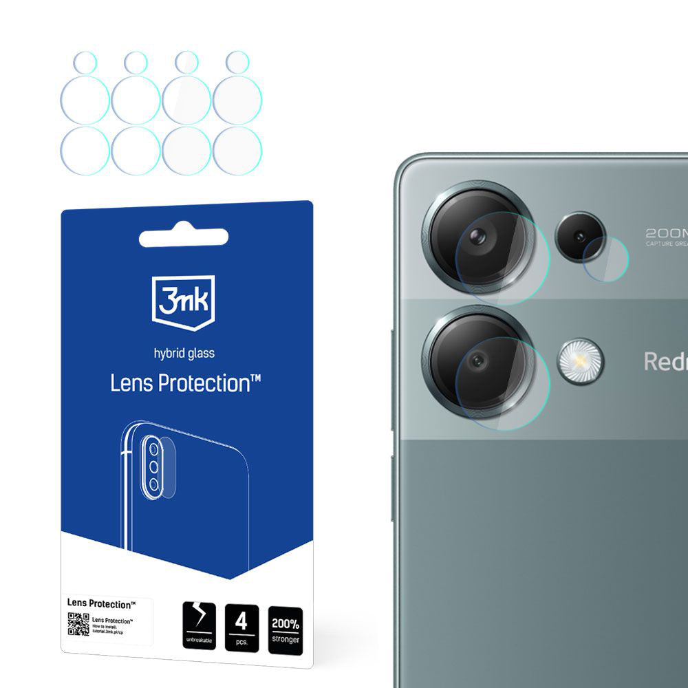 Προστατευτική μεμβράνη πίσω κάμερας 3MK Protection για Xiaomi Redmi Note 13 Pro 4G, ευέλικτο γυαλί, σετ 4 τεμαχίων, διαφανές