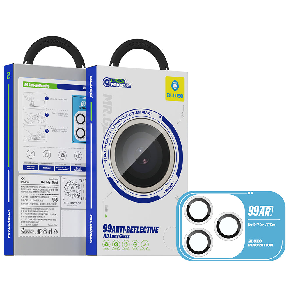 Προστατευτική Μεμβράνη Κάμερας Πίσω Blueo 99 Anti-Reflective HD για Apple iPhone 17 Pro Max / 17 Pro, Ενισχυμένο Γυαλί, Ασημί