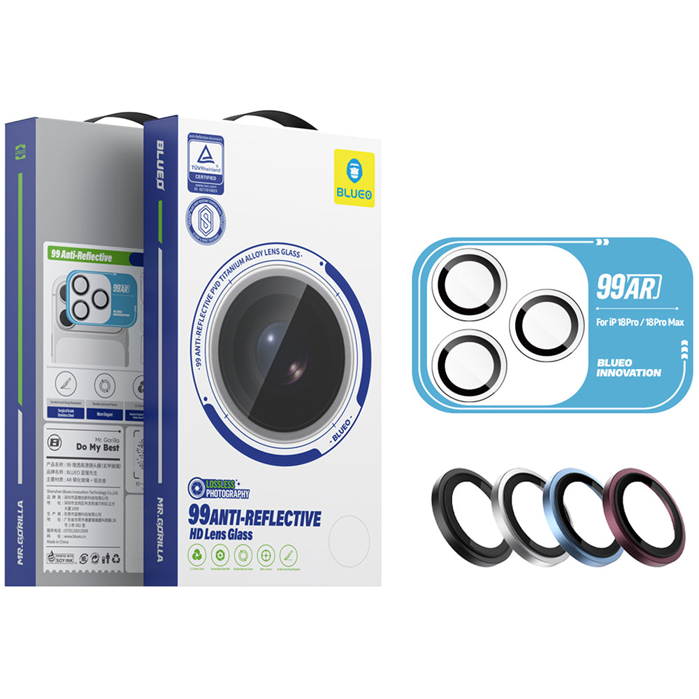 Προστατευτικό κάμερας Blueo 99 Anti-Reflective HD για Apple iPhone 18 Pro / 18 Pro Max, σκληρυμένο γυαλί, ασημί