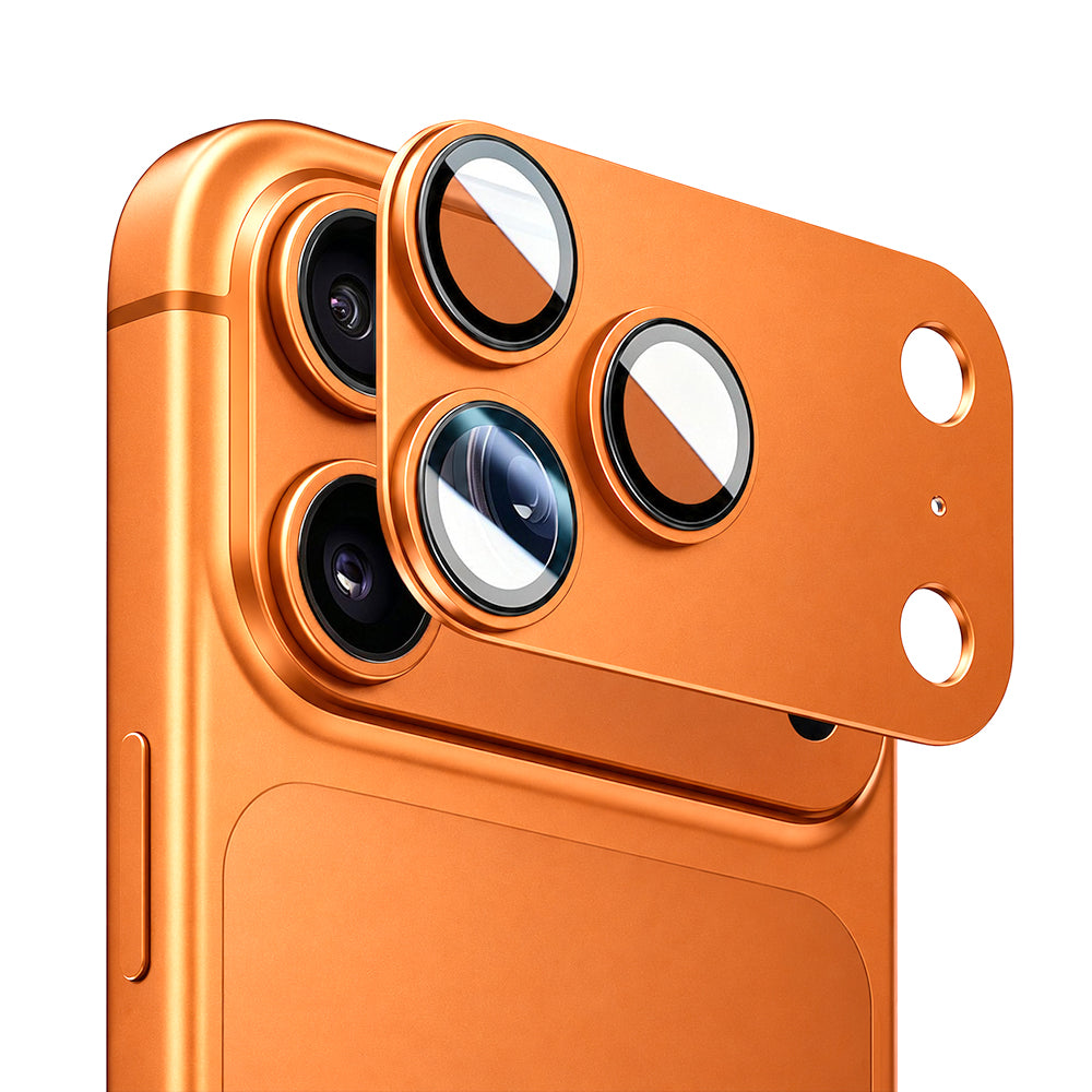 Blueo Integrated Metal Rear Camera Protector for Apple iPhone 17 Pro, Tempered Glass, Orange